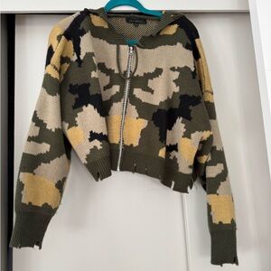 Dance & Marvel Green and Black Cardigan with Zip-Up Style